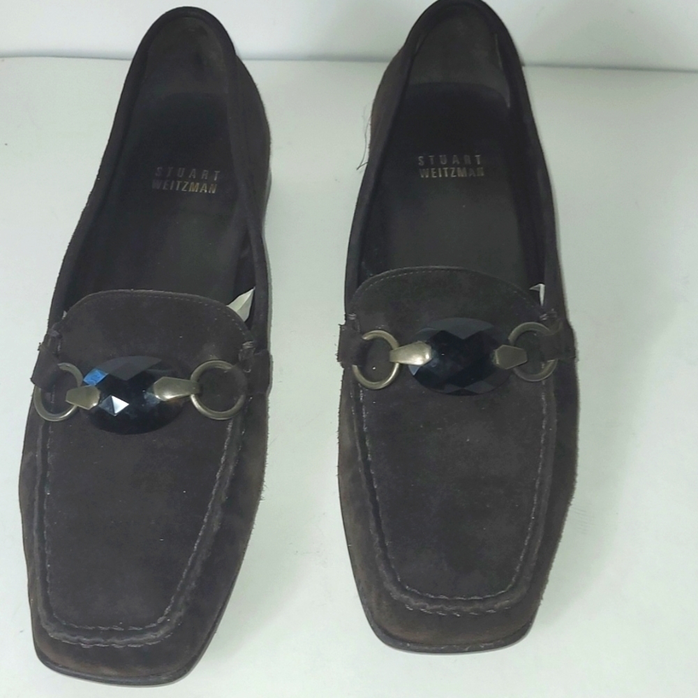 Authentic Stuart Weitzman Brown Suede Loafers Flats Shoes 7 1/2 M